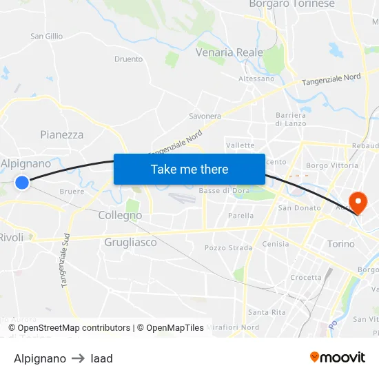 Alpignano to Iaad map