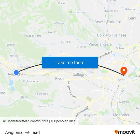 Avigliana to Iaad map
