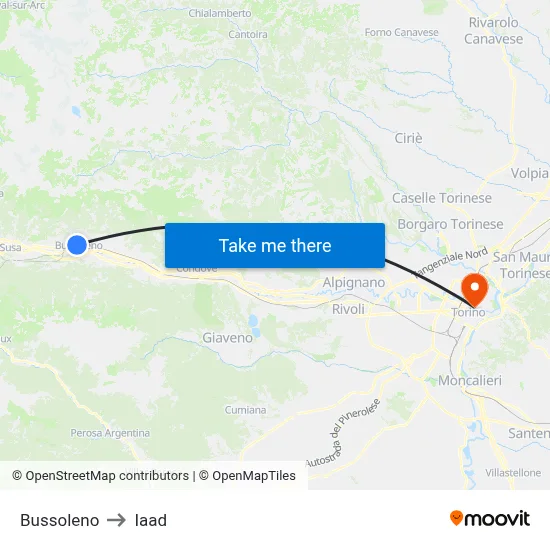 Bussoleno to Iaad map