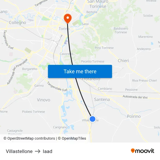 Villastellone to Iaad map