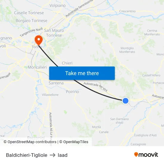 Baldichieri-Tigliole to Iaad map