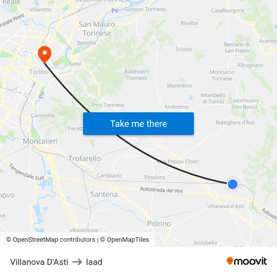 Villanova D'Asti to Iaad map