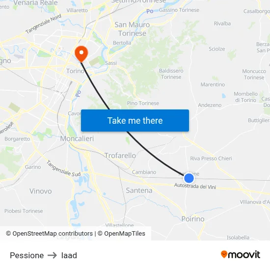 Pessione to Iaad map