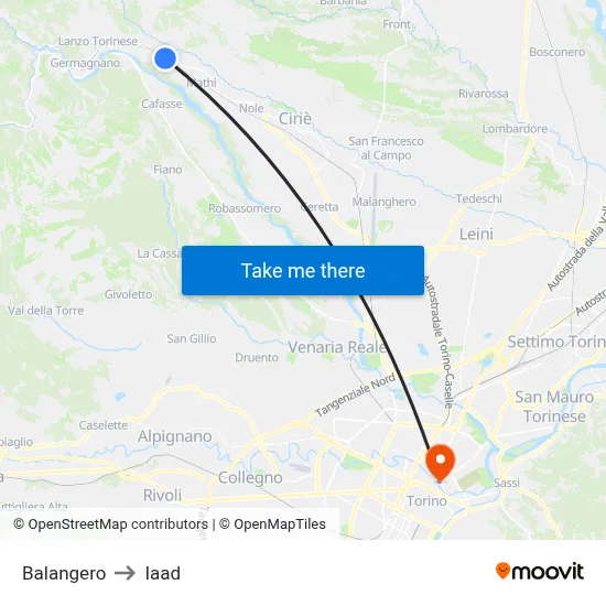 Balangero to Iaad map