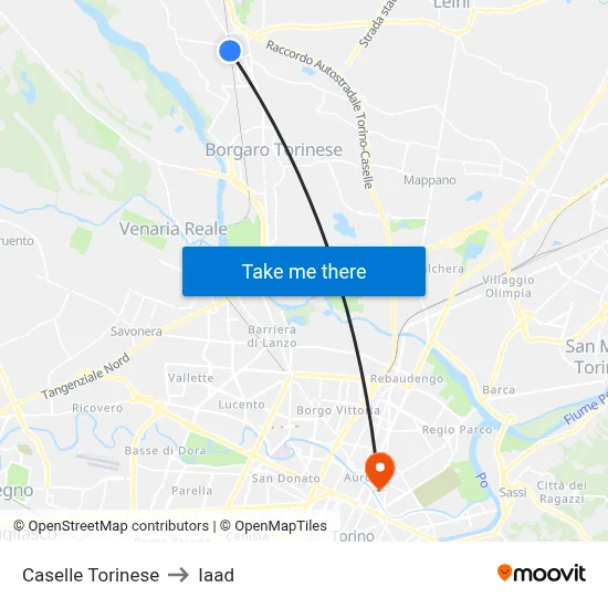 Caselle Torinese to Iaad map