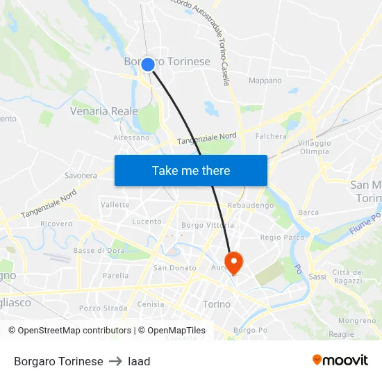 Borgaro Torinese to Iaad map