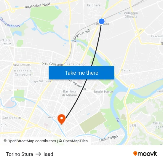 Turin Stura to Iaad map