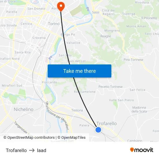 Trofarello to Iaad map