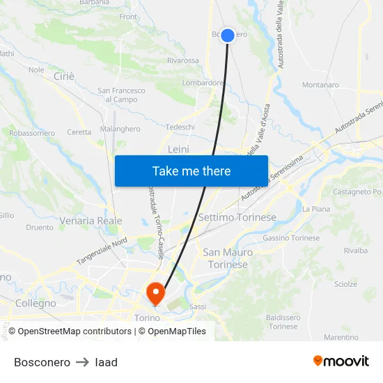 Bosconero to Iaad map