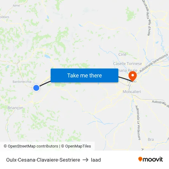 Oulx-Cesana-Clavaiere-Sestriere to Iaad map