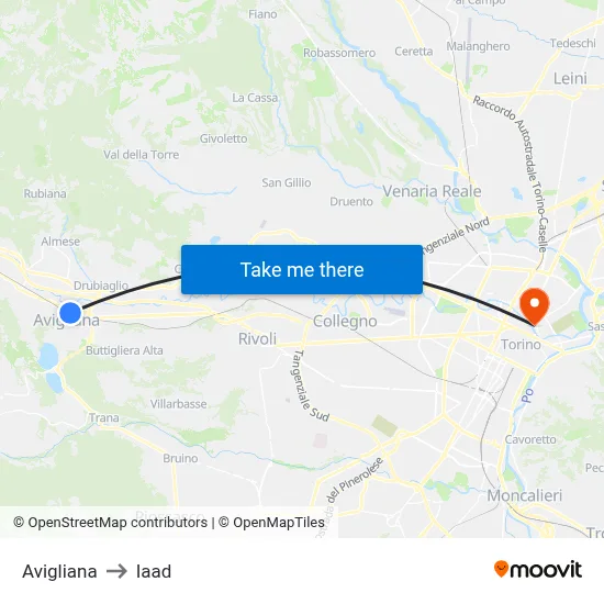 Avigliana to Iaad map