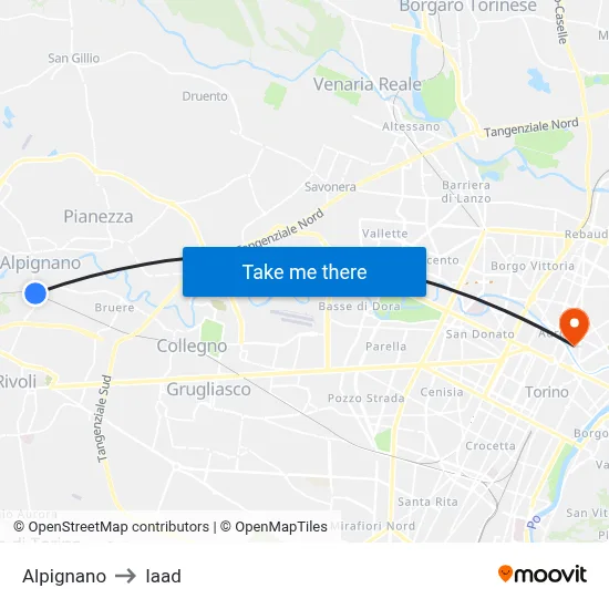 Alpignano to Iaad map