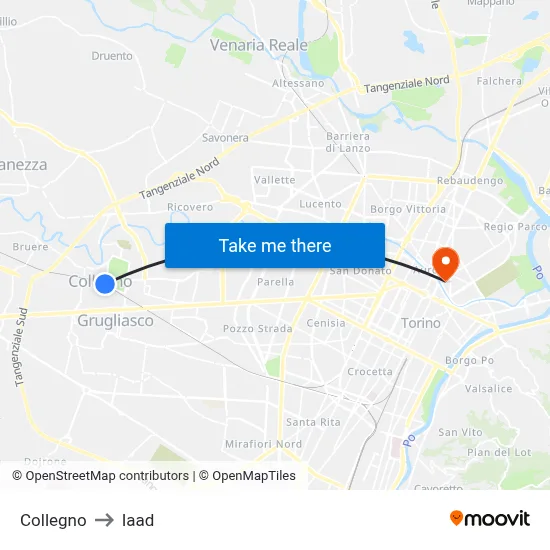 Collegno to Iaad map