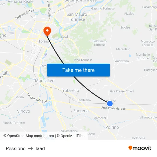 Pessione to Iaad map