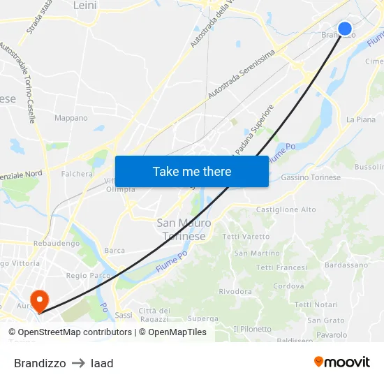 Brandizzo to Iaad map
