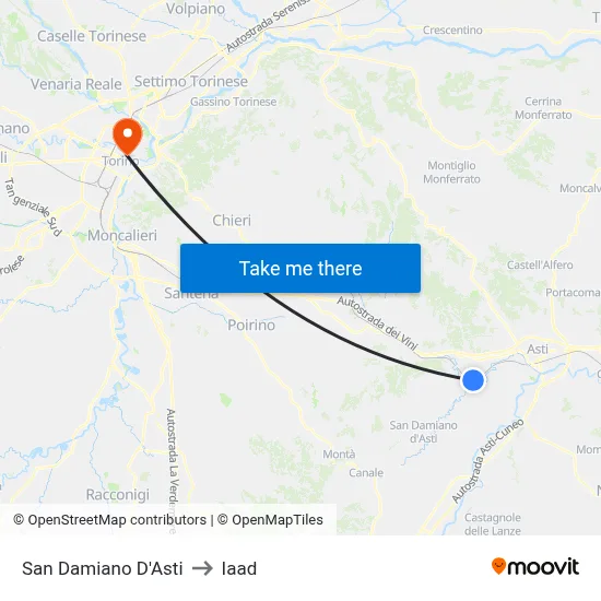 San Damiano D'Asti to Iaad map