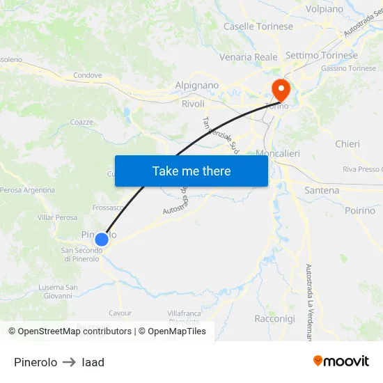 Pinerolo to Iaad map