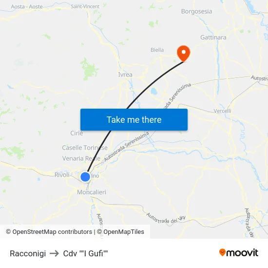 Racconigi to Cdv "I Gufi" map