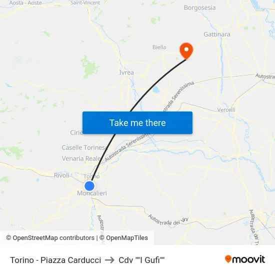 Turin - Carducci Square to Cdv "The Owls" map