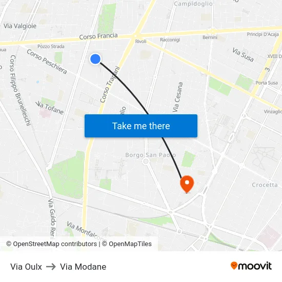 Via Oulx to Via Modane map