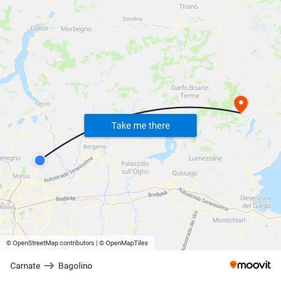 Carnate to Bagolino map