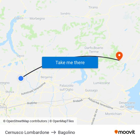Cernusco Lombardone to Bagolino map