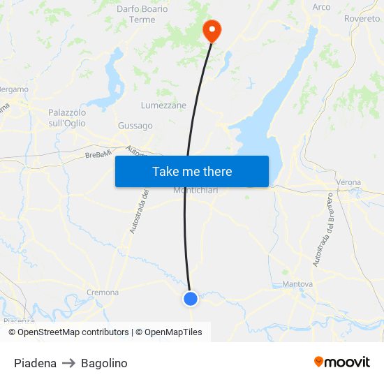 Piadena to Bagolino map