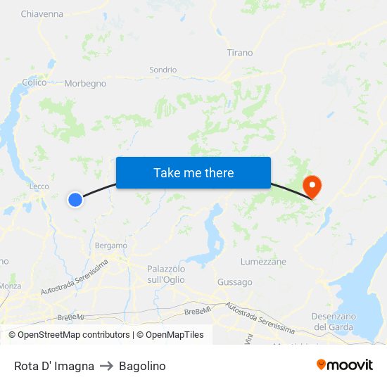 Rota D' Imagna to Bagolino map