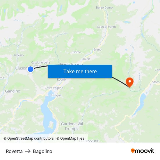 Rovetta to Bagolino map