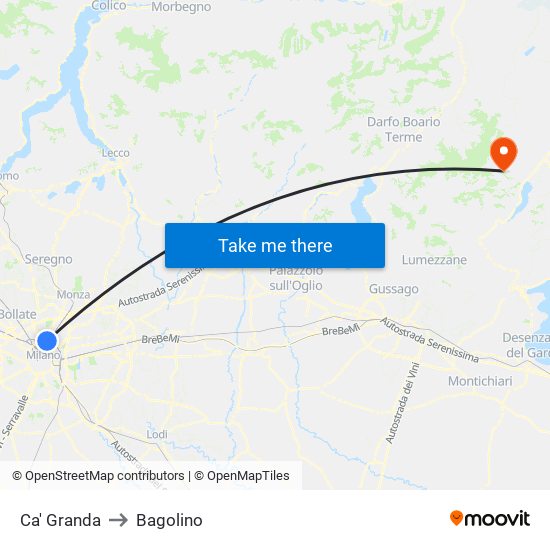 Ca' Granda to Bagolino map
