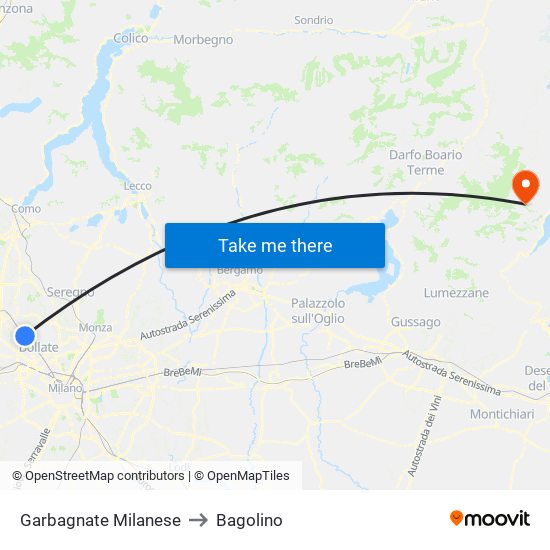 Garbagnate Milanese to Bagolino map
