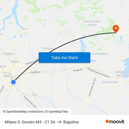 Milano S. Donato M3 - C1 S4 to Bagolino map