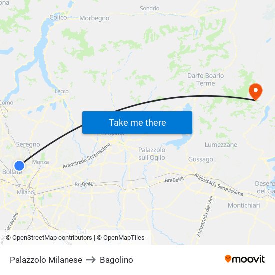 Palazzolo Milanese to Bagolino map