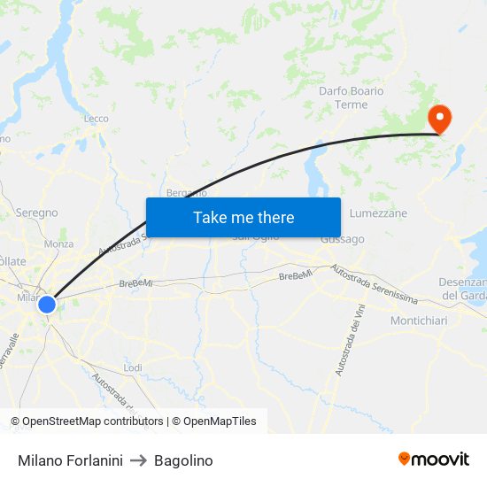 Milano Forlanini to Bagolino map