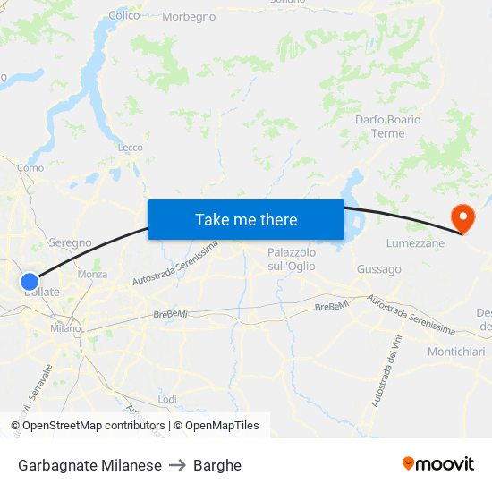 Garbagnate Milanese to Barghe map