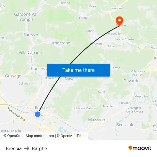 Brescia to Barghe map