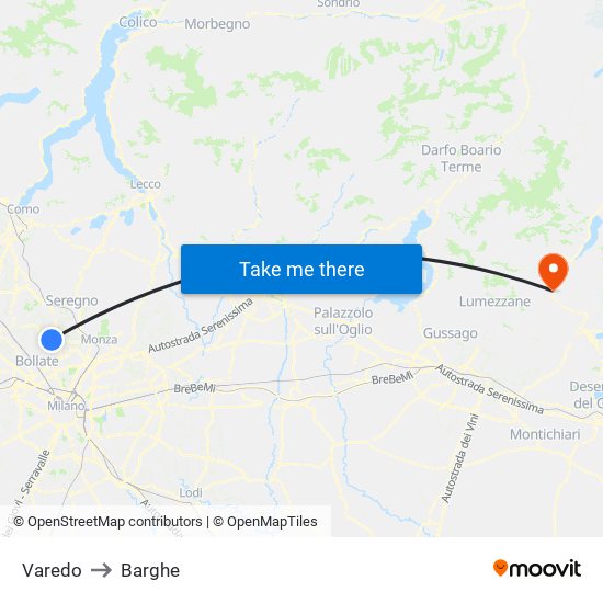Varedo to Barghe map