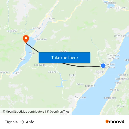 Tignale to Anfo map