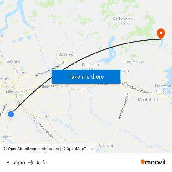 Basiglio to Anfo map