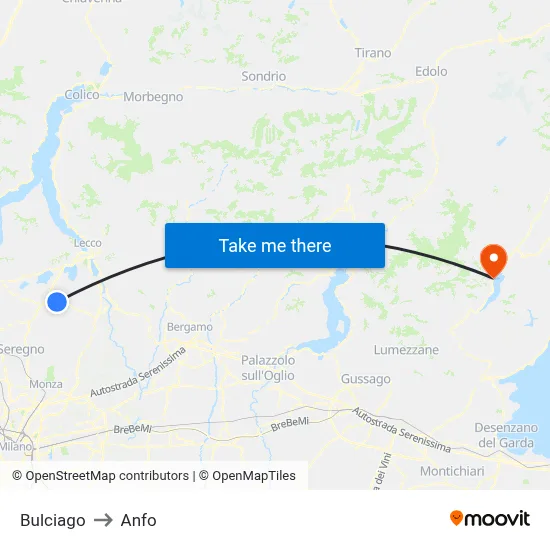 Bulciago to Anfo map