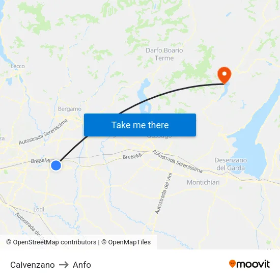 Calvenzano to Anfo map