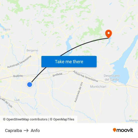 Capralba to Anfo map