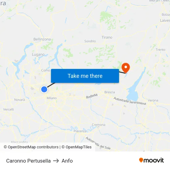 Caronno Pertusella to Anfo map