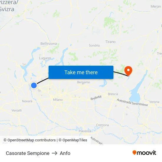 Casorate Sempione to Anfo map