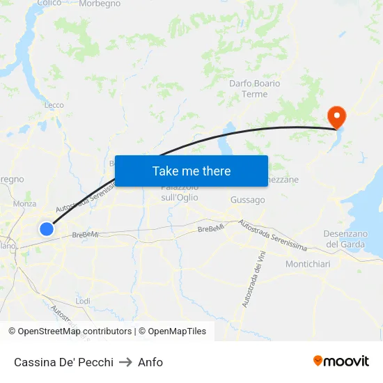 Cassina De' Pecchi to Anfo map