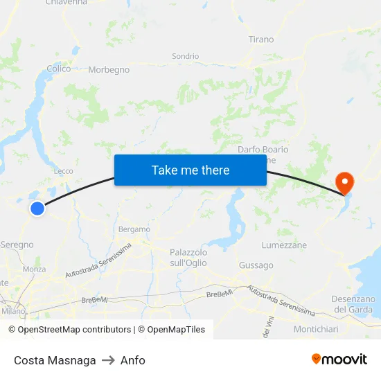 Costa Masnaga to Anfo map