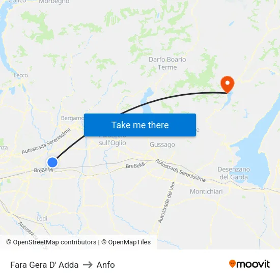 Fara Gera D' Adda to Anfo map