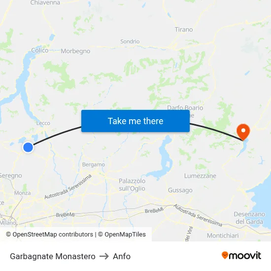 Garbagnate Monastero to Anfo map