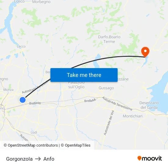 Gorgonzola to Anfo map