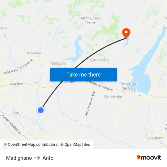 Madignano to Anfo map